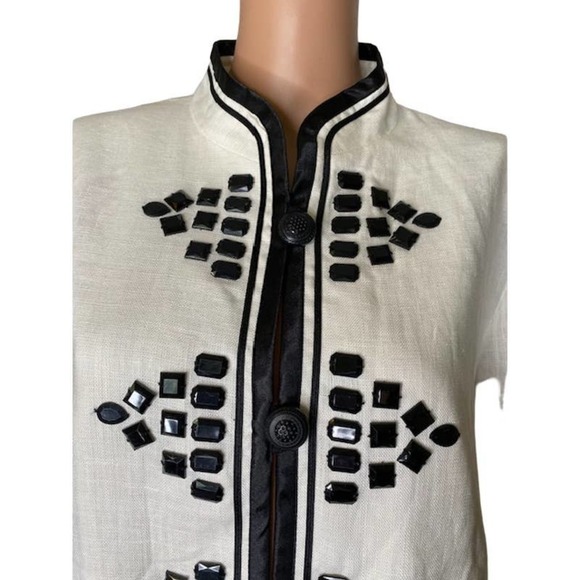 Linea by Louis Dell'Olio Linen Jacket Large 4 Button Embroidered Lined 3/4 Sleev - Picture 3 of 9